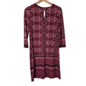 WHITE HOUSE BLACK MARKET PINK/BLACK CREW MINI SHEATH DRESS W/ KEYHOLE NECK, SM